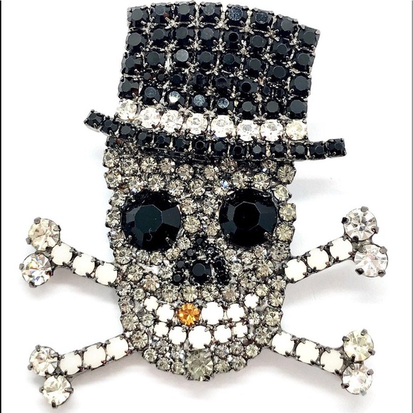 B & M von Walhof Jewelry - Baron Samedi Pin Skull & Crossbones Brooch Voodoo